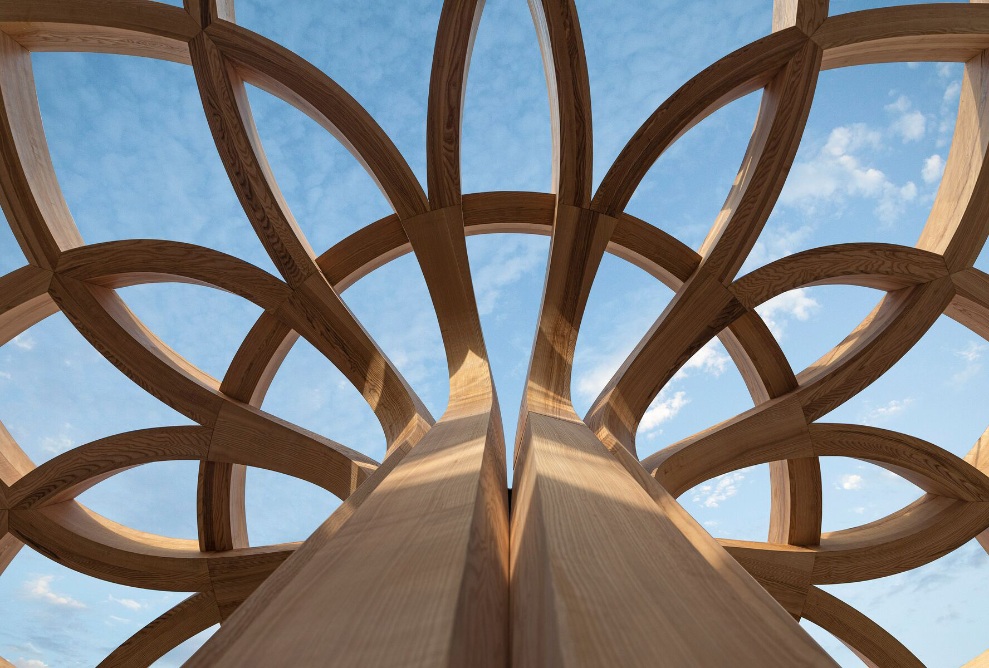 Free Form timber structure in a sunflower design.